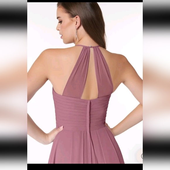 Azazie Womens Vintage Mauve Ginger Halter Pleated Formal Bridesmaid Prom Dress10 - Picture 3 of 15